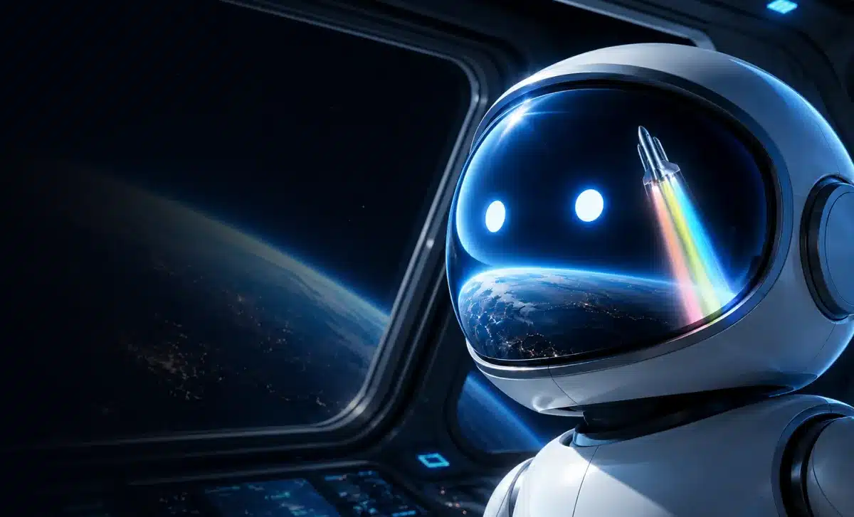 Illustration of an astronaut watching a launch from orbit